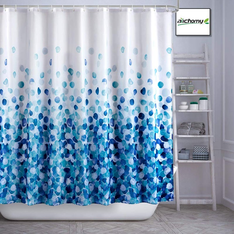 ARICHOMY Shower Curtain, Polyester Farmhouse Shower Curtain Set Bathroom Fabric Fall Curtains Waterproof Colorful Funny with Standard Size 72 by 72 (Blue) - Image 1